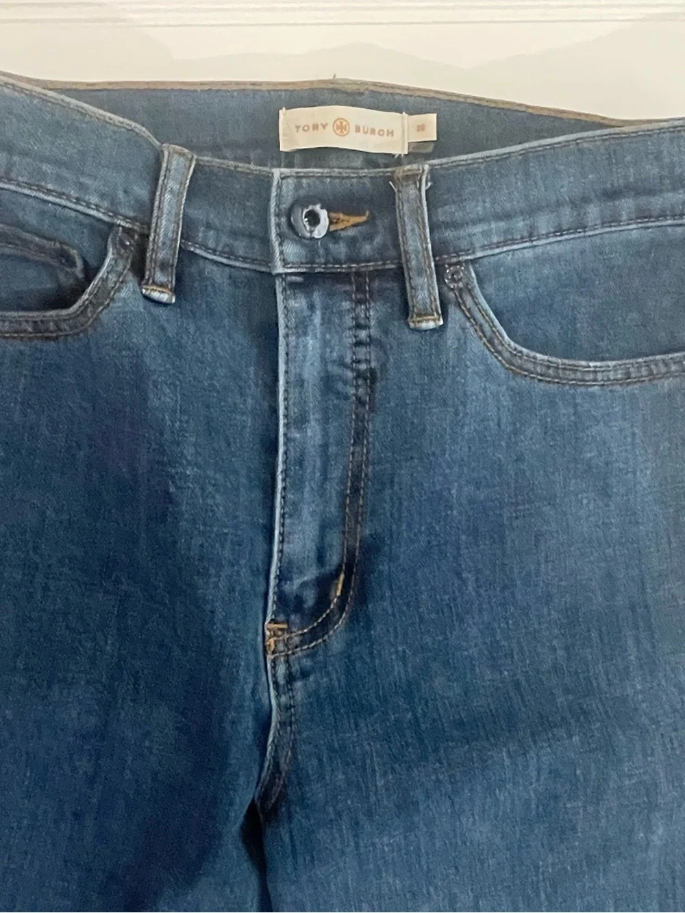 TORY BURCH blue mia red beaded embroidered jeans | SIZE 26